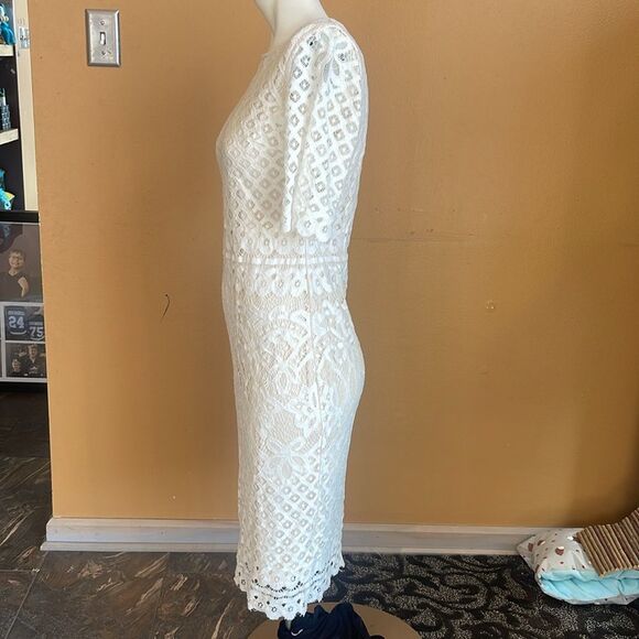 Maia Dress Womens 4 Off White Lace Sheer Lined Pencil Midi Cottagecore Feminine - Picture 5 of 14